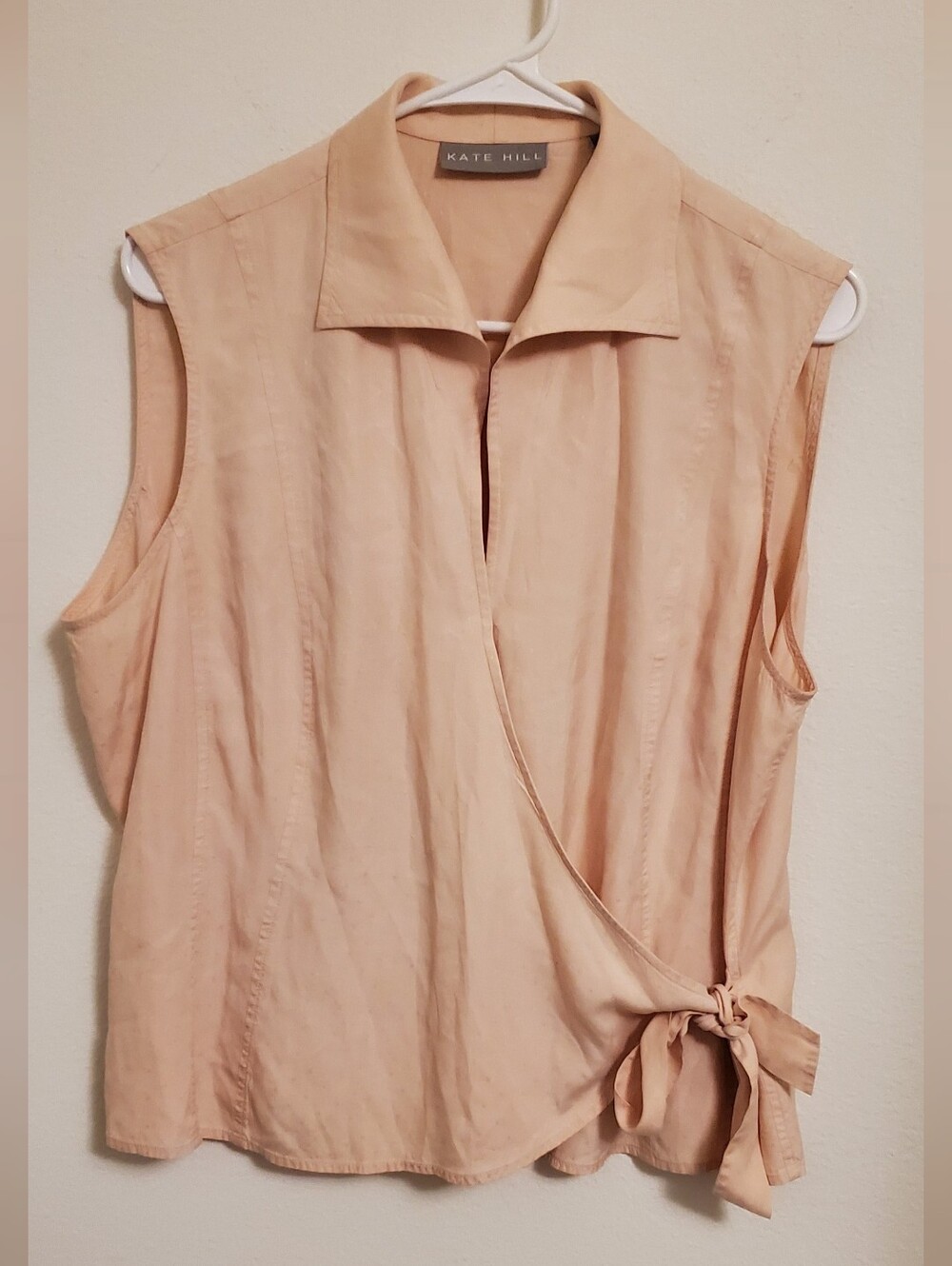 Kate Hill 100% Silk Sleeveless Wrap Tie Blouse Blush Pink Size 18